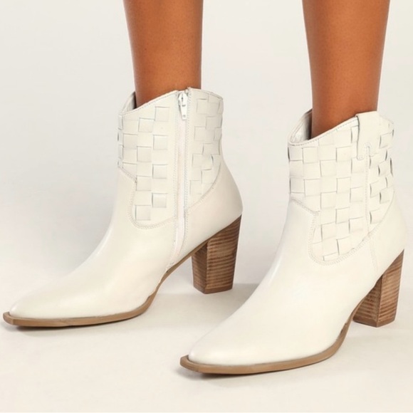 🆕 NEW Matisse White Leather Pointed-Toe Woven Western Booties - Picture 2 of 4